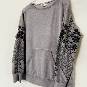Knox Rose Embroidered Sleeve Sweatshirt - Grey